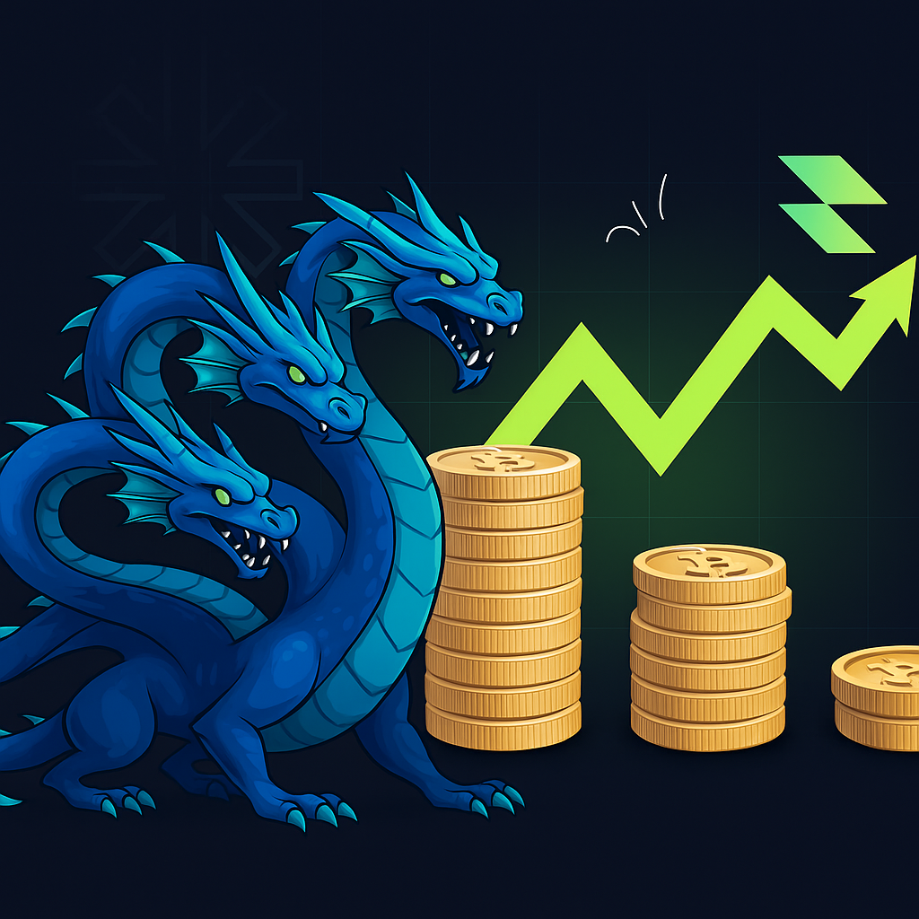 Hydra guarding coin stacks